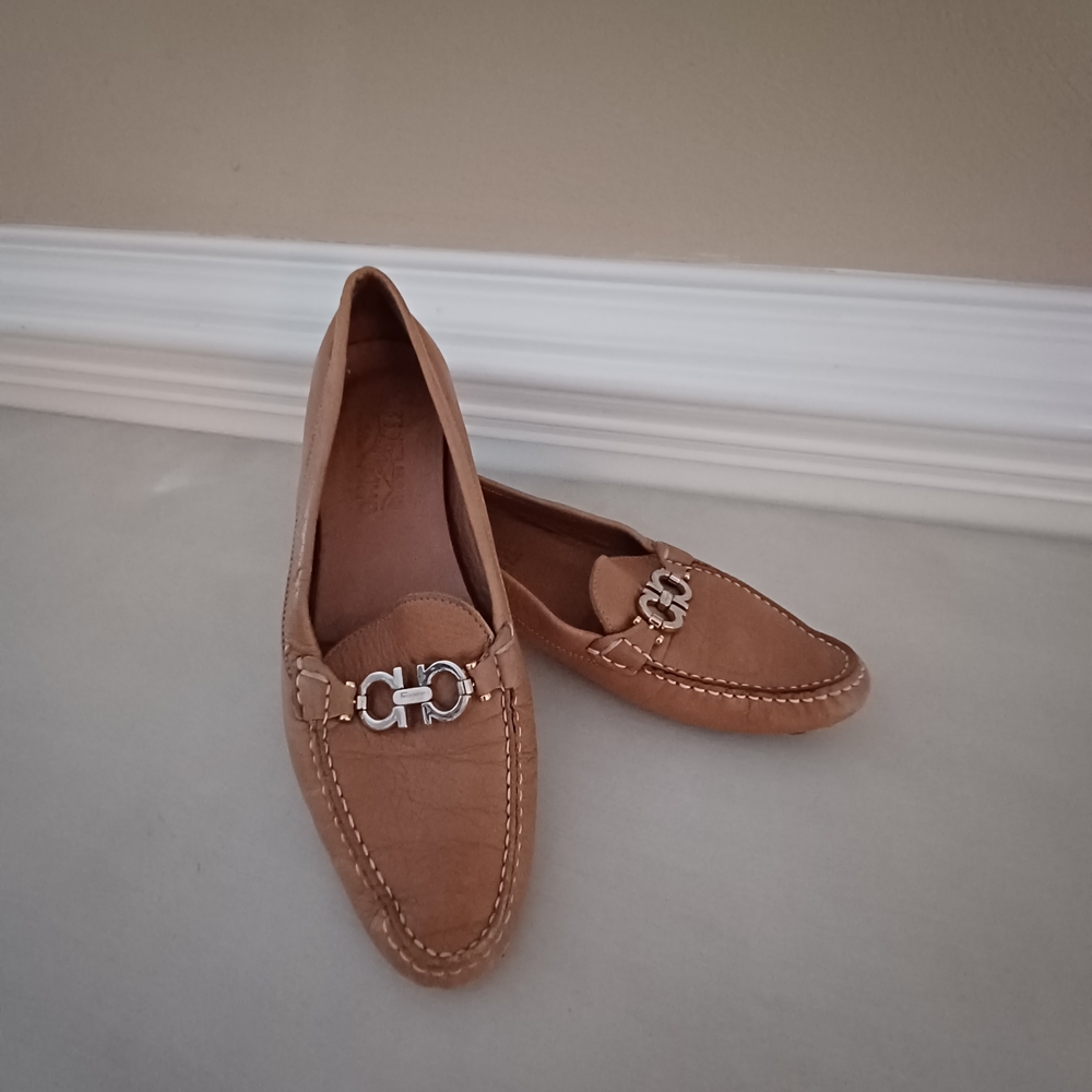 Salvatore Ferragamo Tan Pebbled Leather Loafers